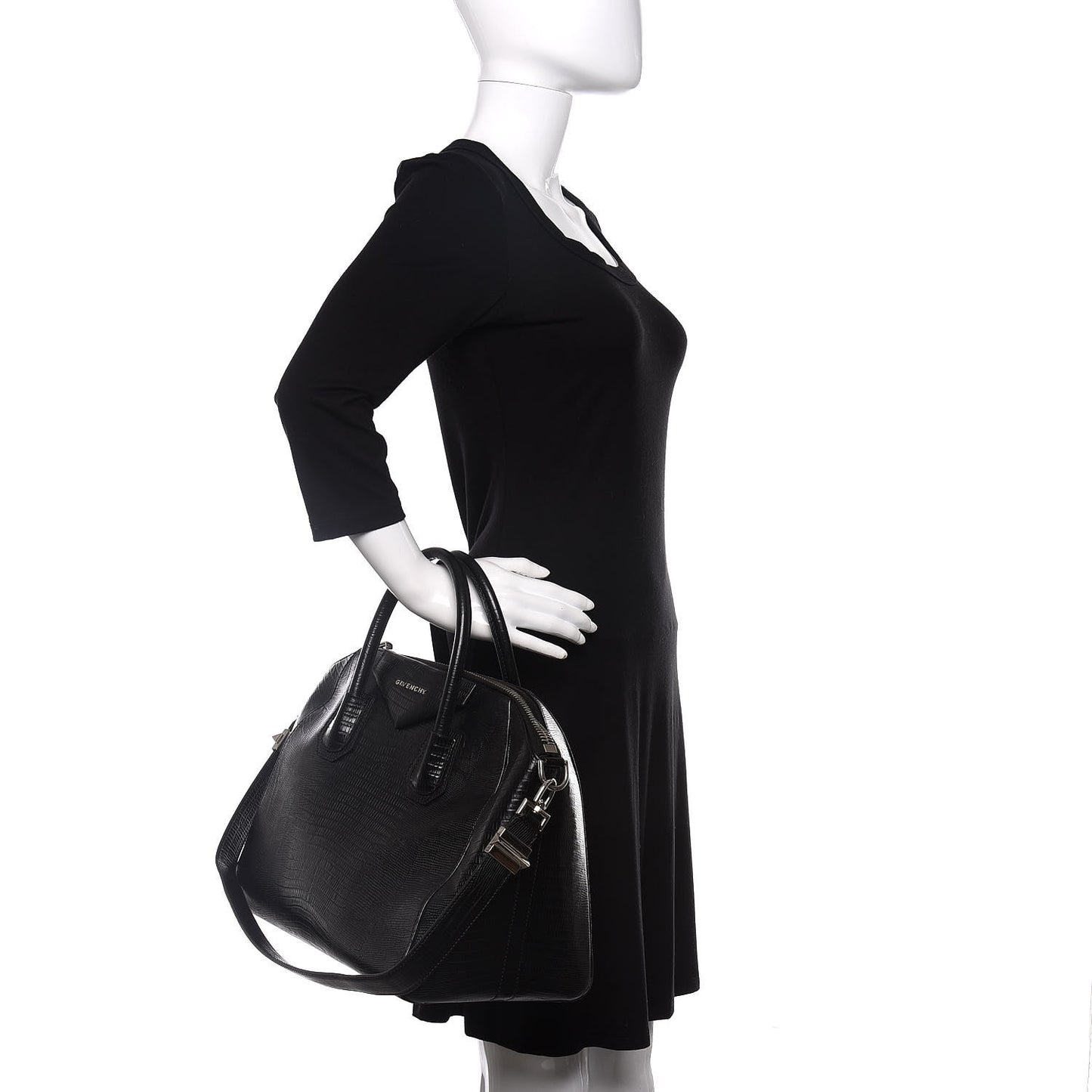Calfskin Lizard Embossed Medium Antigona Black