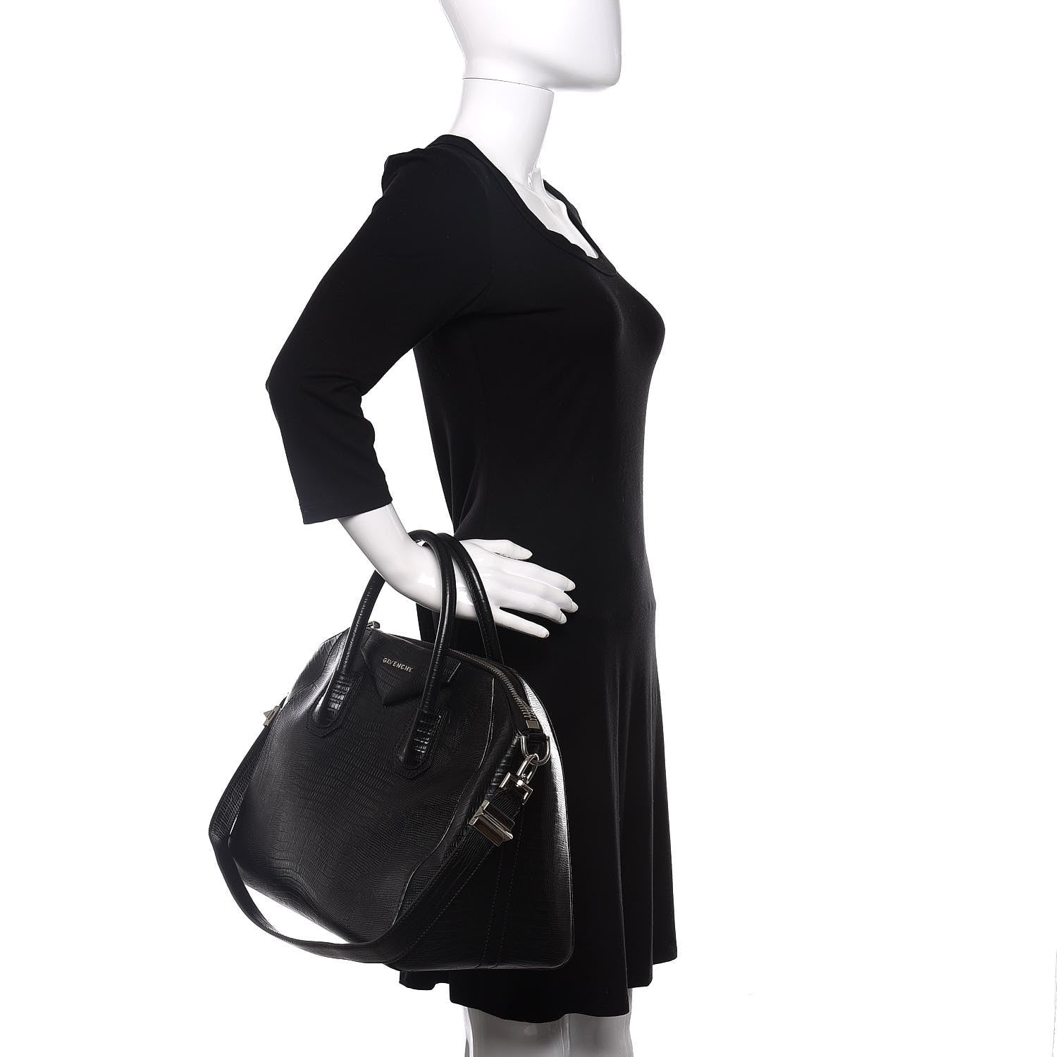 Givenchy Calfskin Lizard Embossed Medium Antigona Black 2 of 13