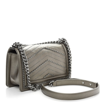 Chanel Metallic Crumpled Calfskin Chevron Chain Medium Boy Flap Grey 3 of 9