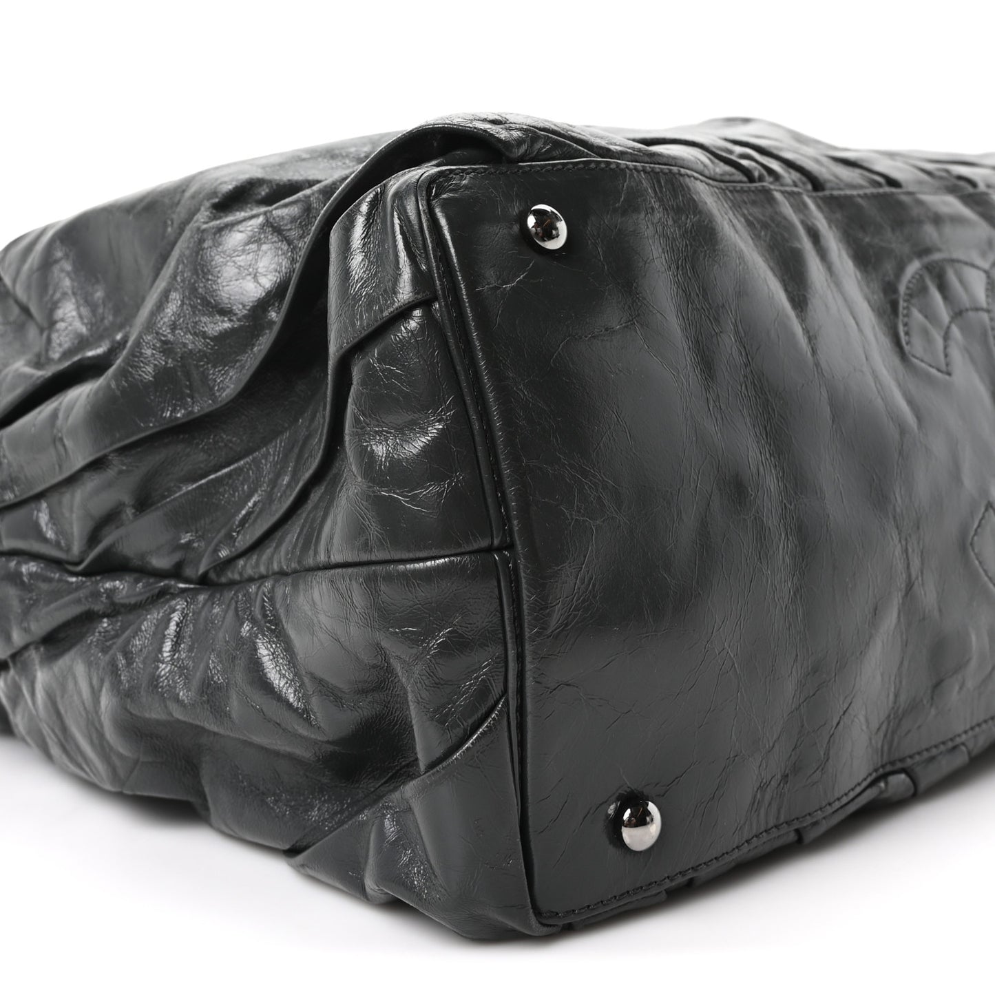 Glazed Calfskin Twisted Bowling Bag Grey