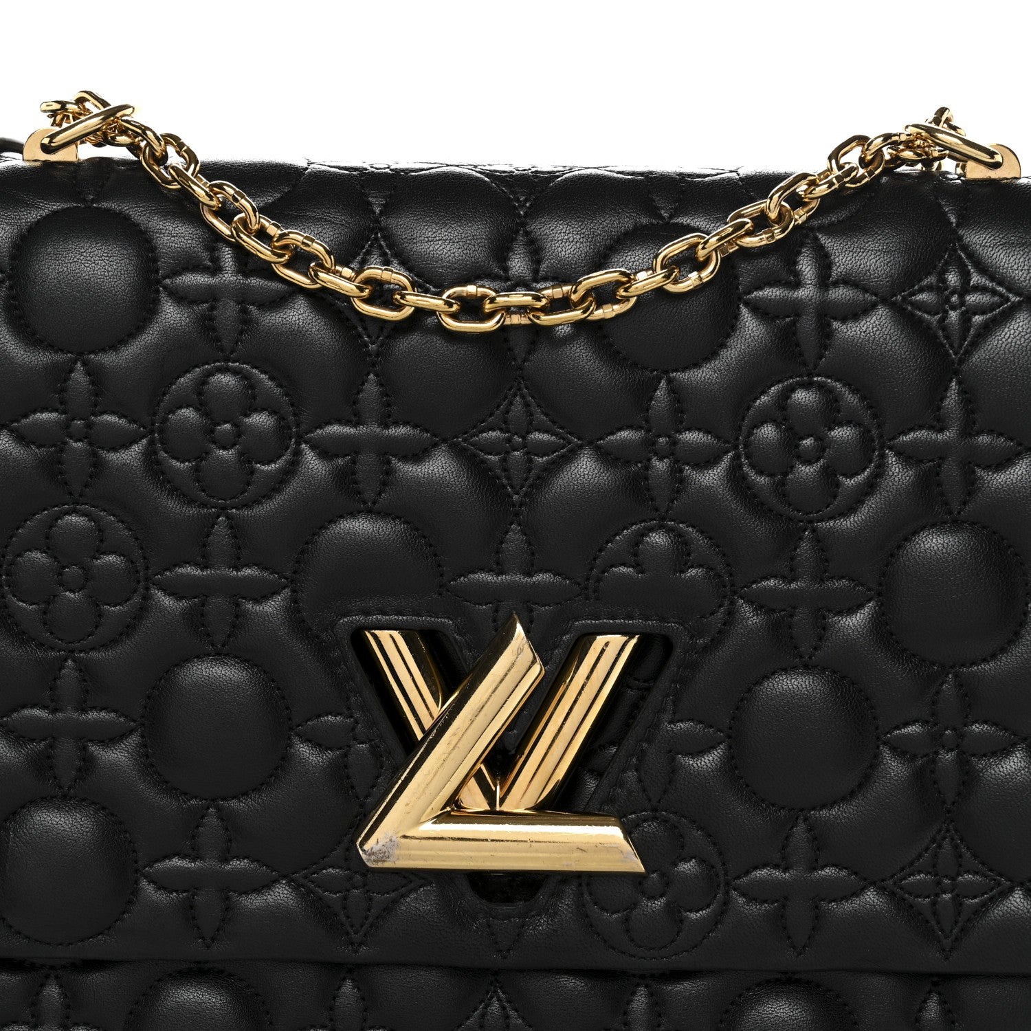 Louis Vuitton Lambskin Flower Quilted Twist Shoulder Bag GM Black 6 of 12