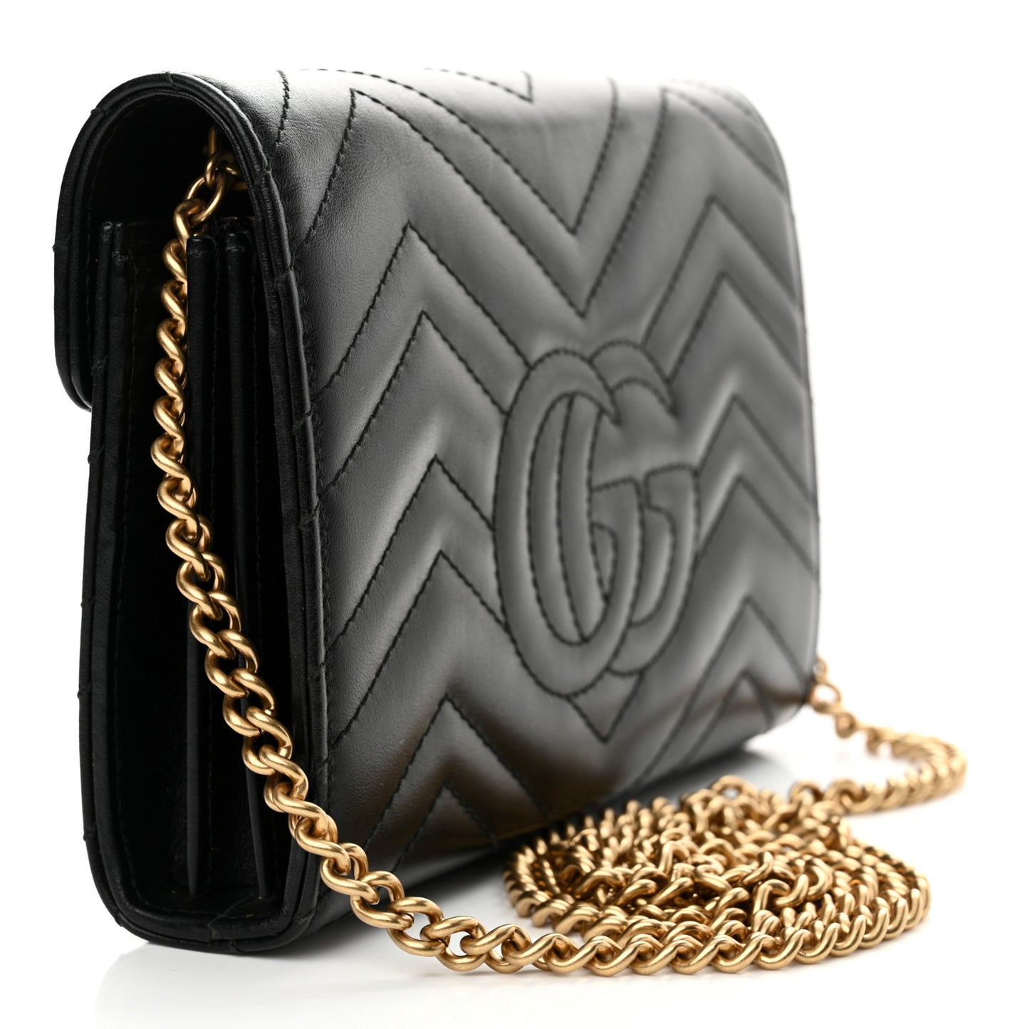 Calfskin Matelasse GG Marmont Chain Wallet Black