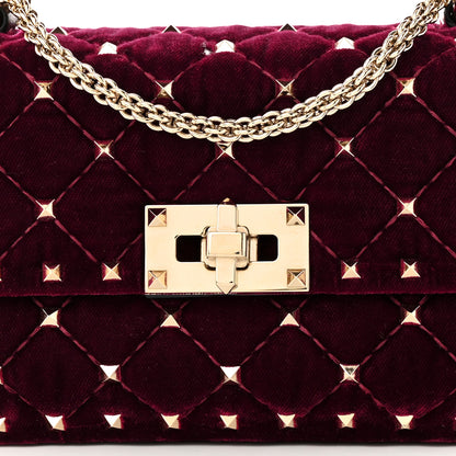 Valentino Garavani Velvet Small Rockstud Spike Shoulder Bag Rubino 7 of 9