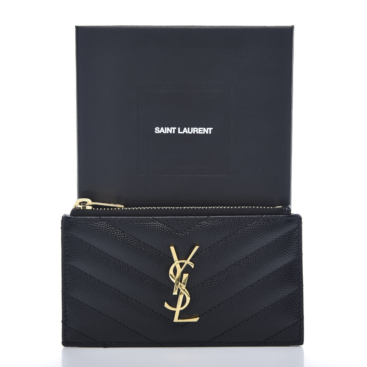 Saint Laurent Monogram Grain de Poudre 5 Fragments Zip Pouch Card Holder Black 11 of 11