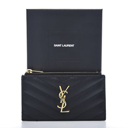 Saint Laurent Monogram Grain de Poudre 5 Fragments Zip Pouch Card Holder Black 11 of 11