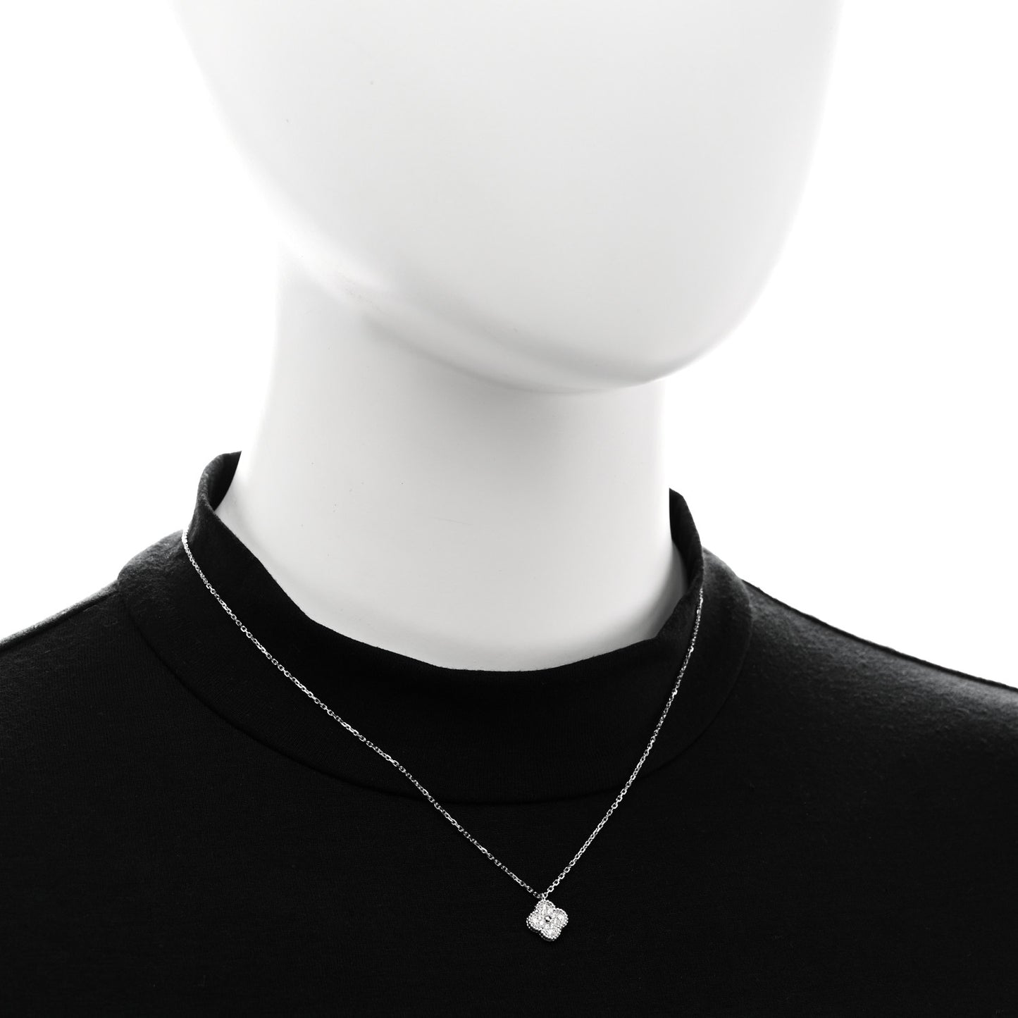 18K White Gold Diamond Sweet Alhambra Pendant Necklace