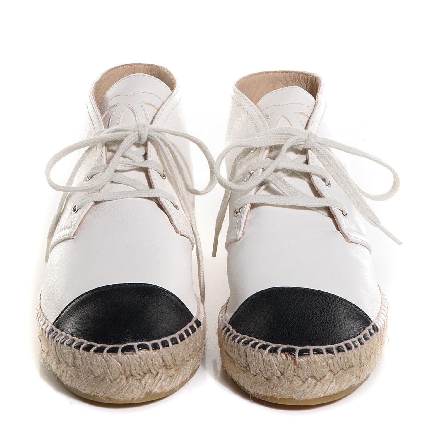 Lambskin Cap Toe Lace Up Espadrilles 38 White Black