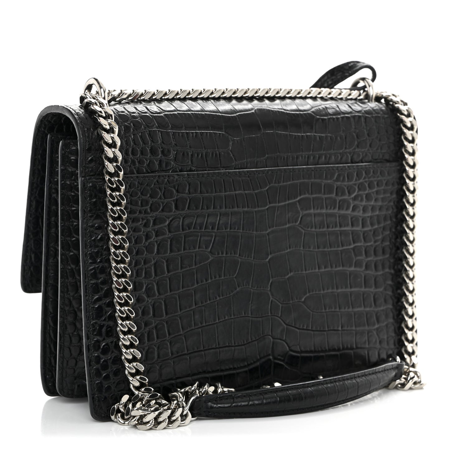 Calfskin Crocodile Embossed Medium Monogram Sunset Black