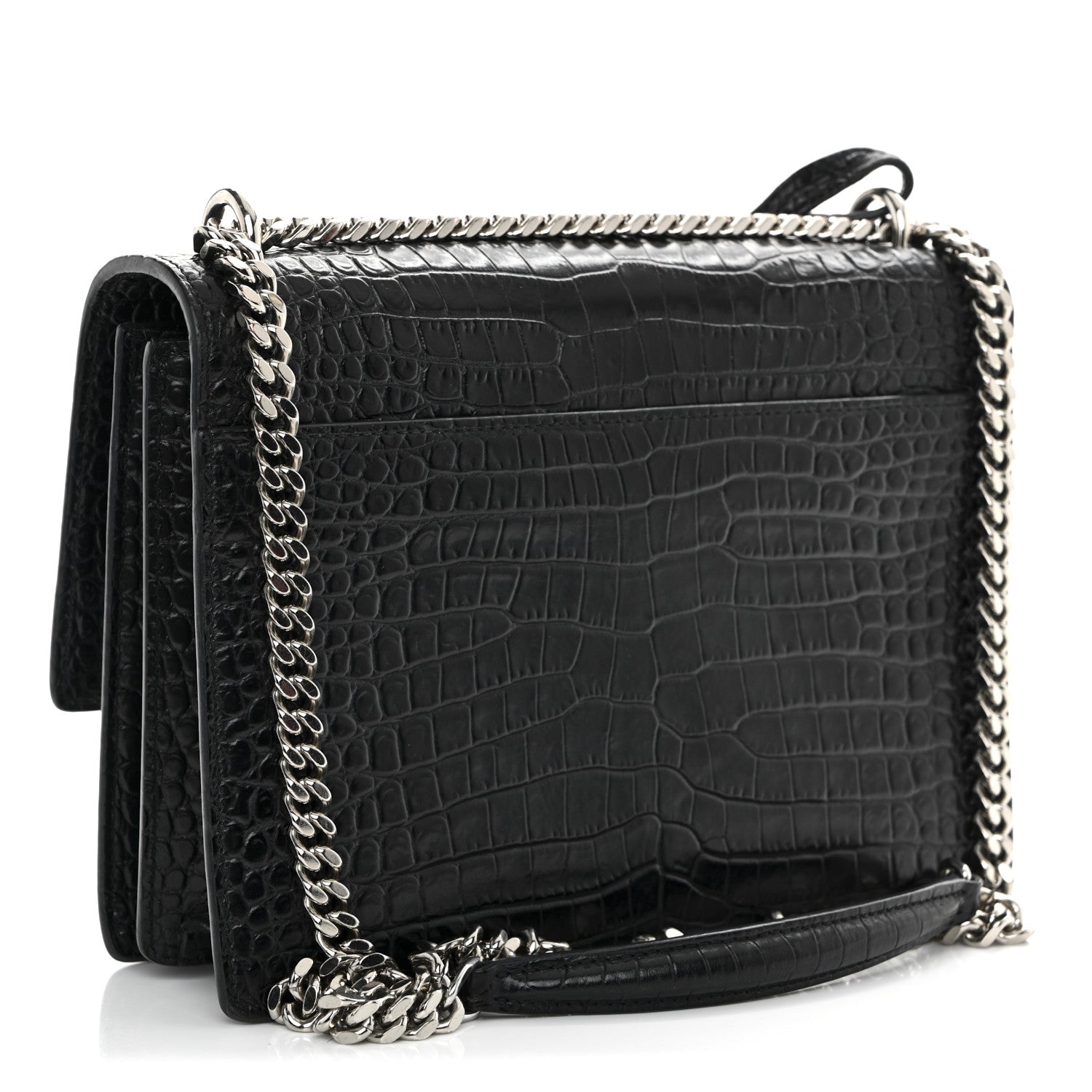 Saint Laurent Calfskin Crocodile Embossed Medium Monogram Sunset Black 3 of 14