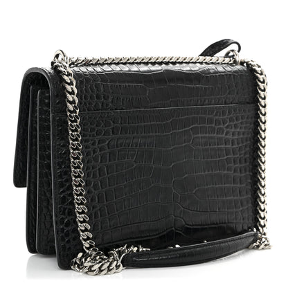 Saint Laurent Calfskin Crocodile Embossed Medium Monogram Sunset Black 3 of 14
