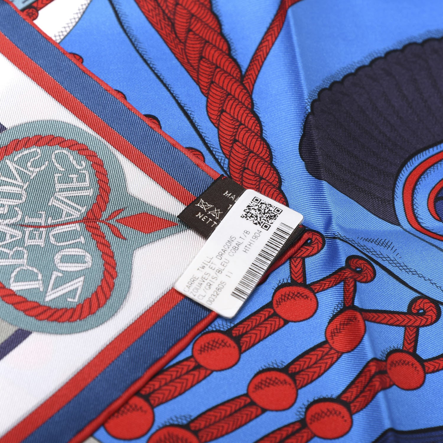 Hermes Silk Zouaves Et Dragons Scarf 90 Gris Bleu Cobalt 4 of 4