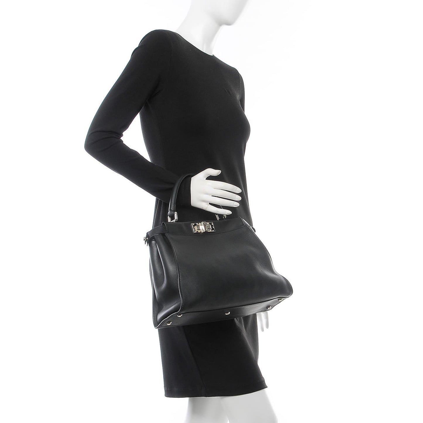 Vitello Dolce Shiny Nappa Plexglass Granite Medium Peekaboo Iconic Satchel Black