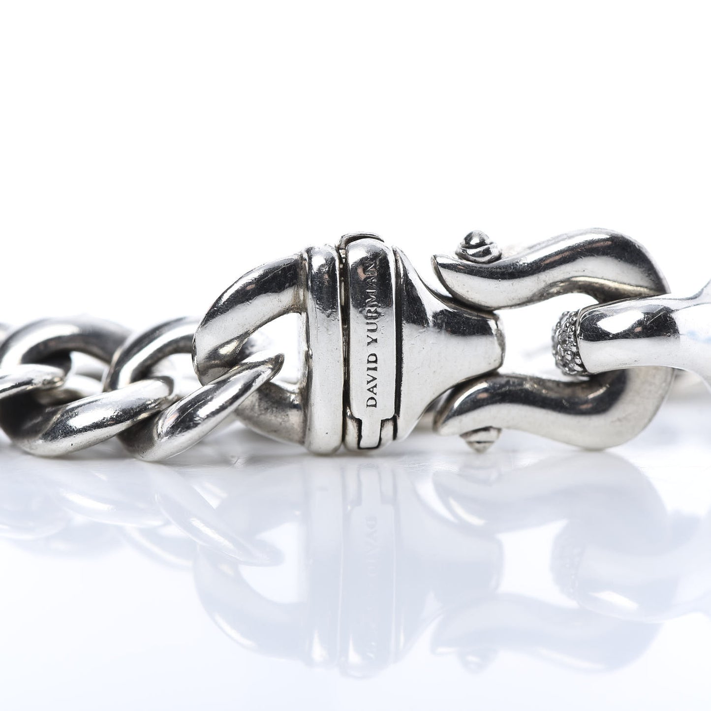Sterling Silver Diamond 10mm Buckle Curb Chain Bracelet