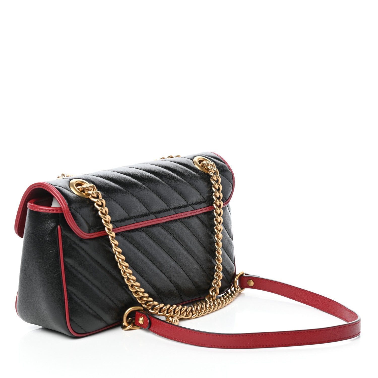 Gucci Vintage Effect Calfskin Matelasse Diagonal Small Torchon GG Marmont Shoulder Bag Black Romantic Cherry 3 of 8