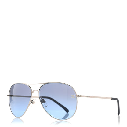 Chanel Metal Pilot Aviator CC Sunglasses 4189-T-Q Silver 1 of 8