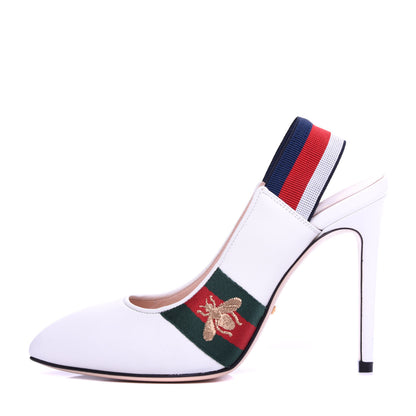 Gucci Malaga Kid Web Sylvie High Heel Slingback Pumps 36.5 White 1 of 11