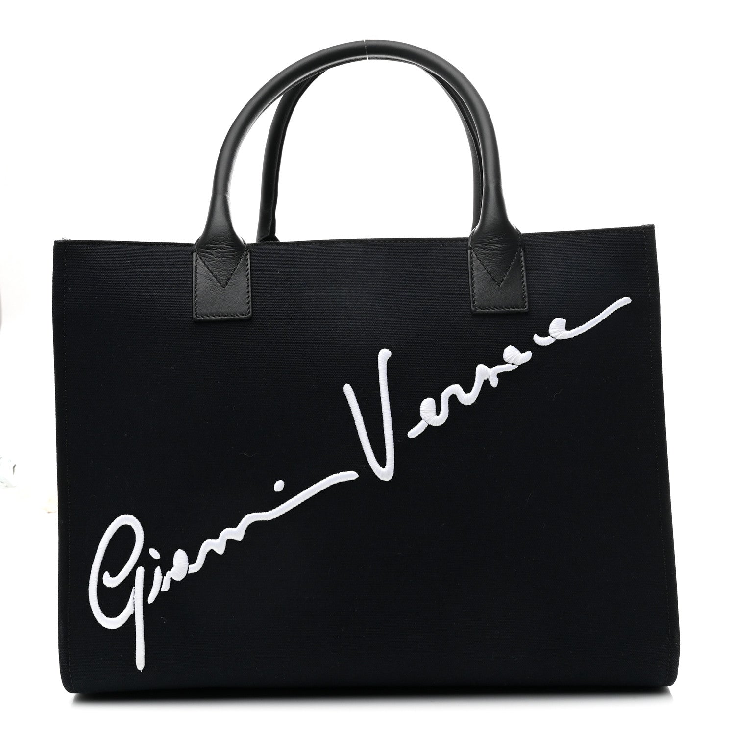 Versace Canvas Suppler Calfskin Cabas GV Signature Tote Black 1 of 9