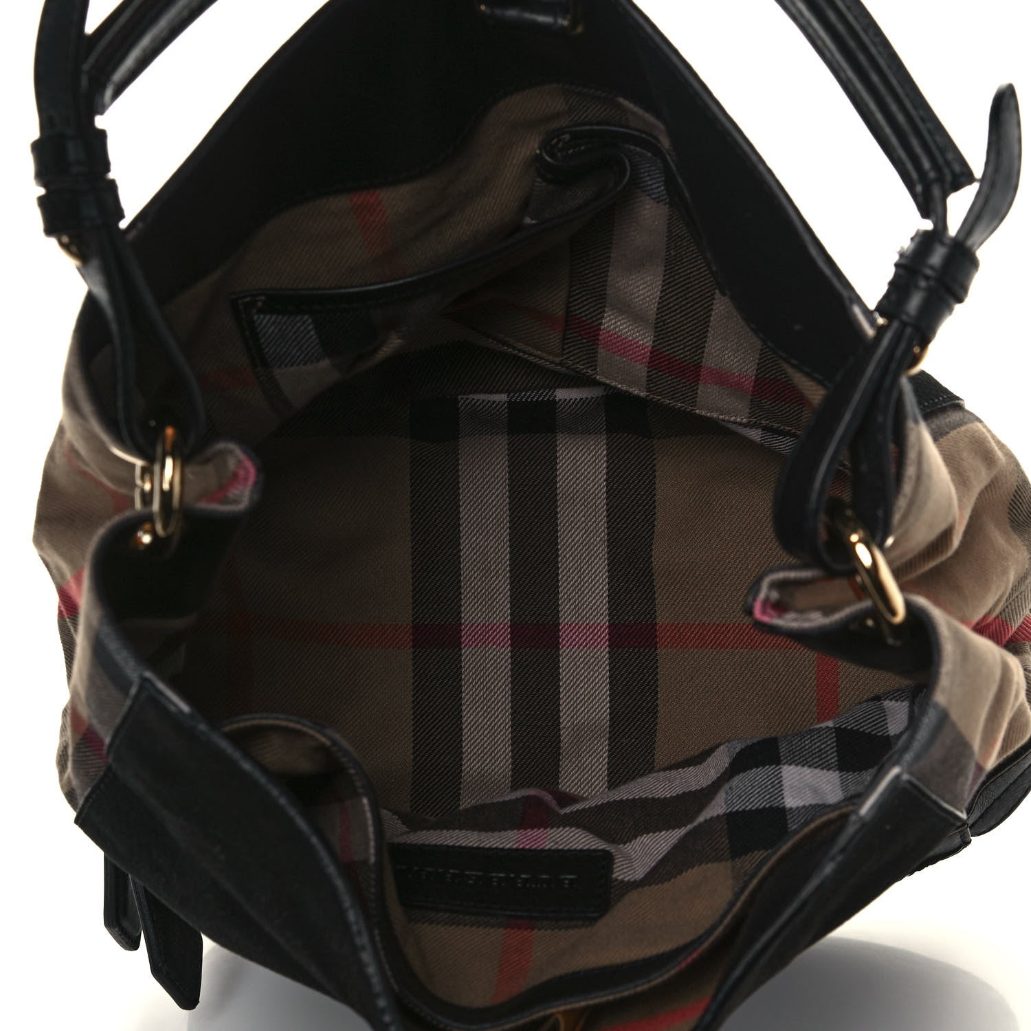 Burberry Nubuck Canvas Check Beckett Bucket Bag Black 5 of 13