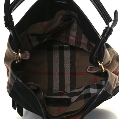 Burberry Nubuck Canvas Check Beckett Bucket Bag Black 5 of 13