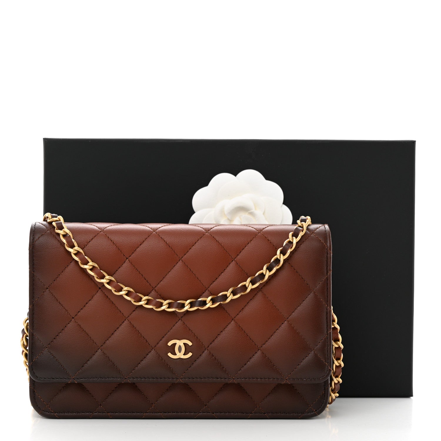 Chanel Gradient Lambskin Quilted Wallet On Chain WOC Brown 1474740