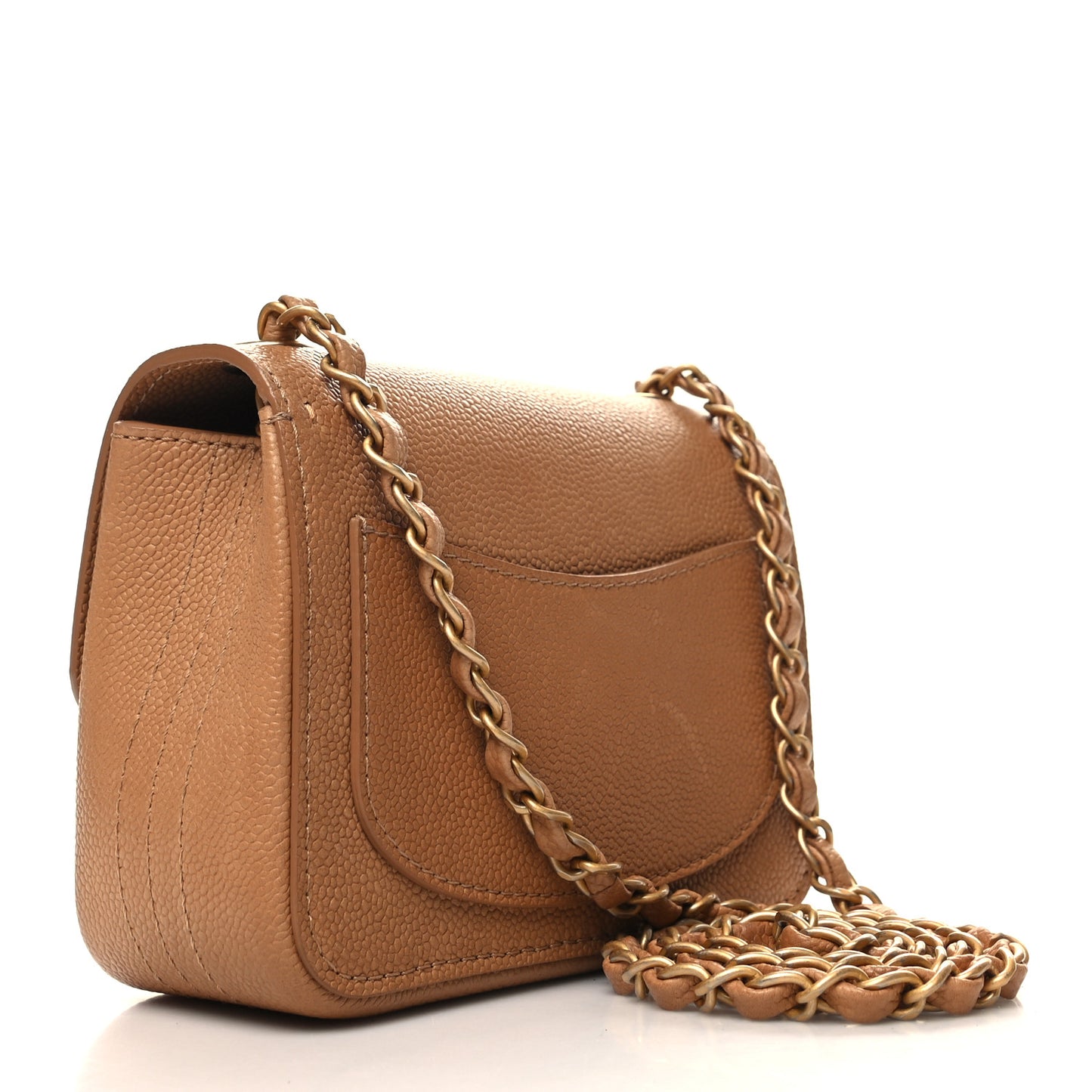 Grained Calfskin Mini Square Classic Pure Flap Brown