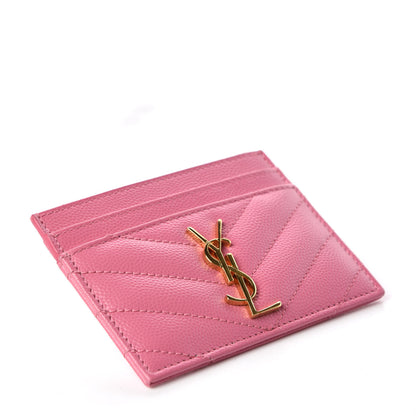 Saint Laurent Grain De Poudre Matelasse Chevron Monogram Credit Card Case Indian Pink 4 of 10