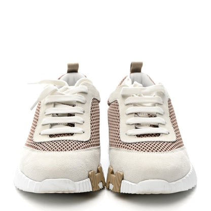 Hermes Air Mesh Suede Goatskin Bouncing Sneakers 37.5 Beige Argile White 3 of 10
