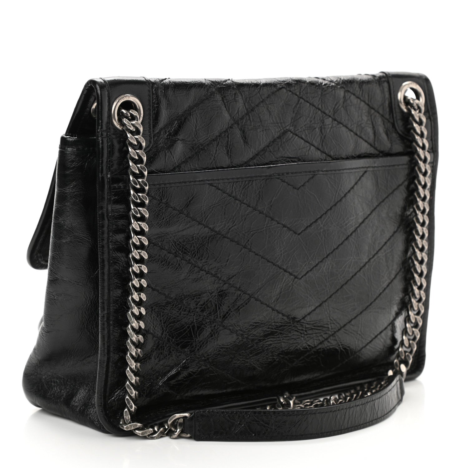 Saint Laurent Crinkled Calfskin Matelasse Monogram Medium Niki Chain Satchel Black 3 of 10