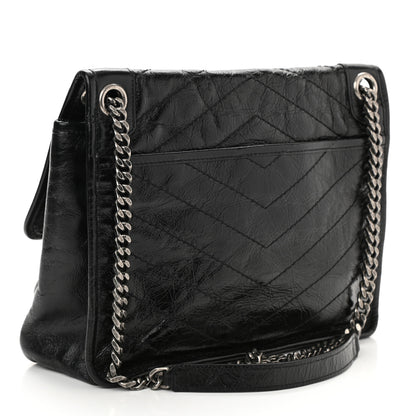 Saint Laurent Crinkled Calfskin Matelasse Monogram Medium Niki Chain Satchel Black 3 of 10