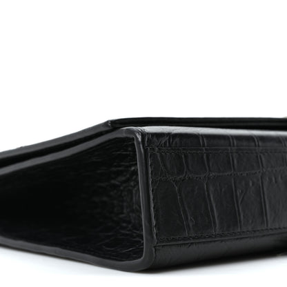 Saint Laurent Calfskin Crocodile Embossed Medium Classic Monogram Kate Tassel Satchel Black 9 of 10