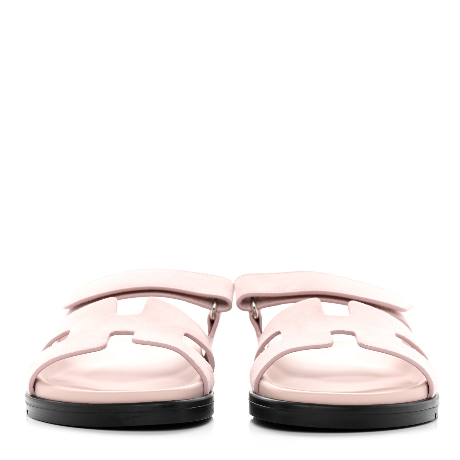 Hermes Suede Goatskin Womens Chypre Sandals 37.5 Rose Porcelaine 2 of 9