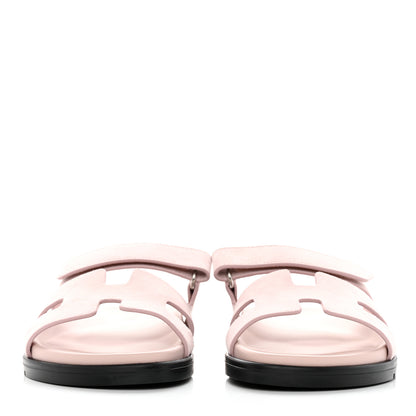 Hermes Suede Goatskin Womens Chypre Sandals 37.5 Rose Porcelaine 2 of 9