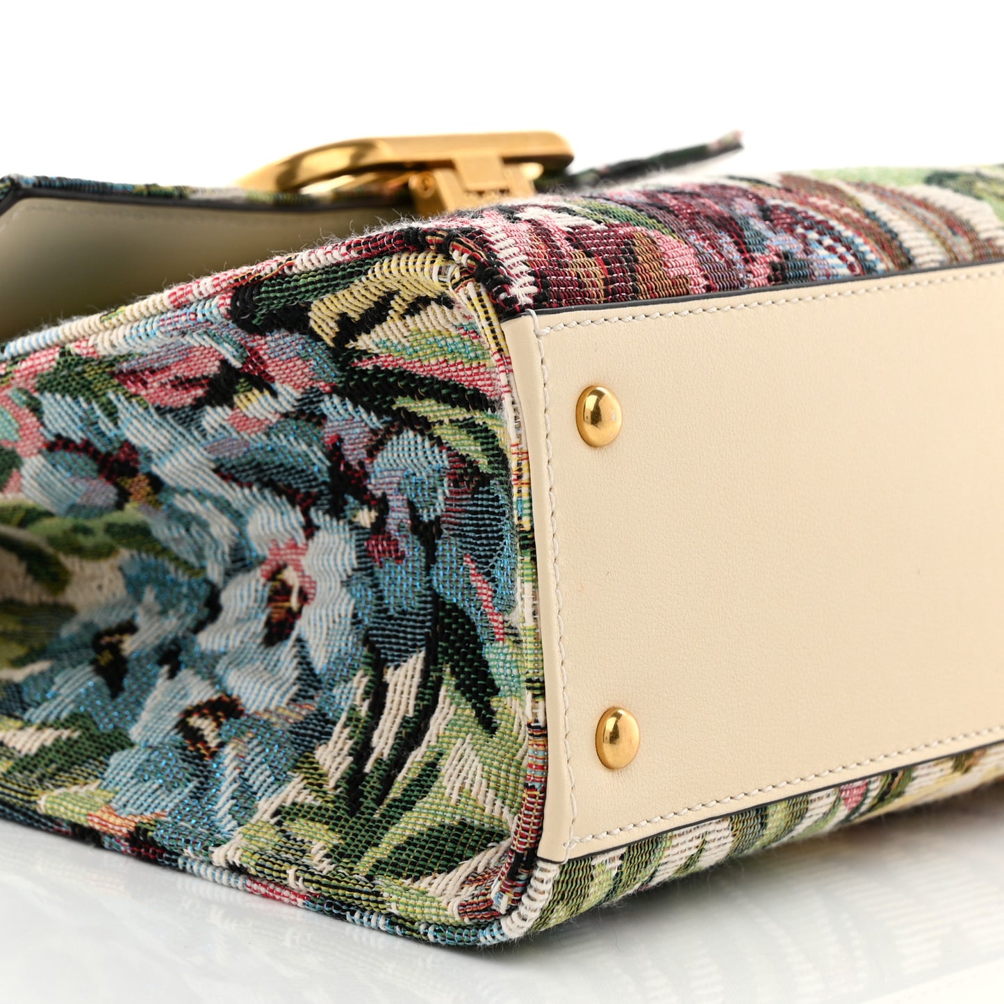 Jacquard Floral Small VSling Top Handle Bag White Multicolor