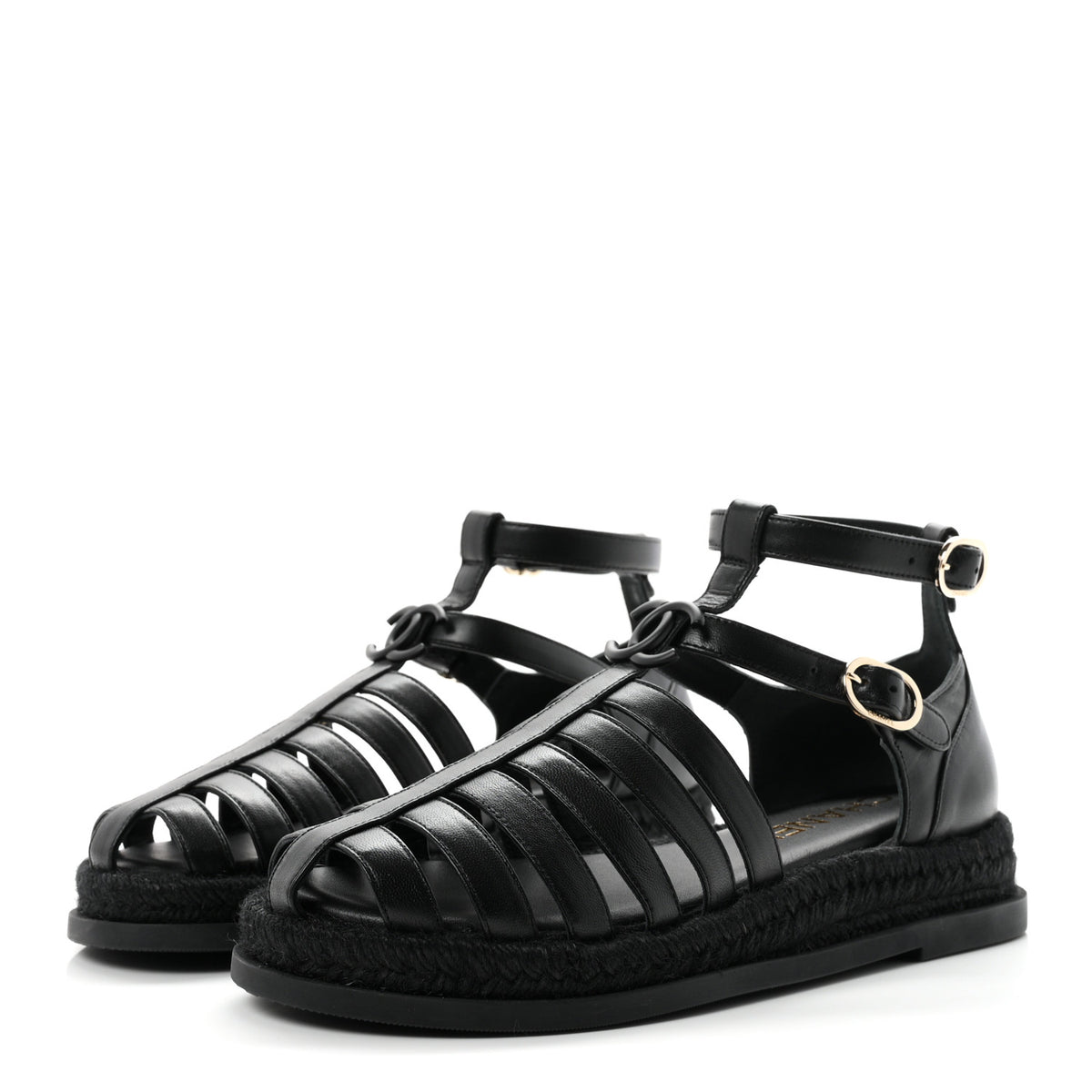Lambskin Espadrille Sandals 37 Black