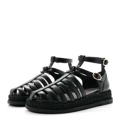 Chanel Lambskin Espadrille Sandals 37 Black 4 of 10