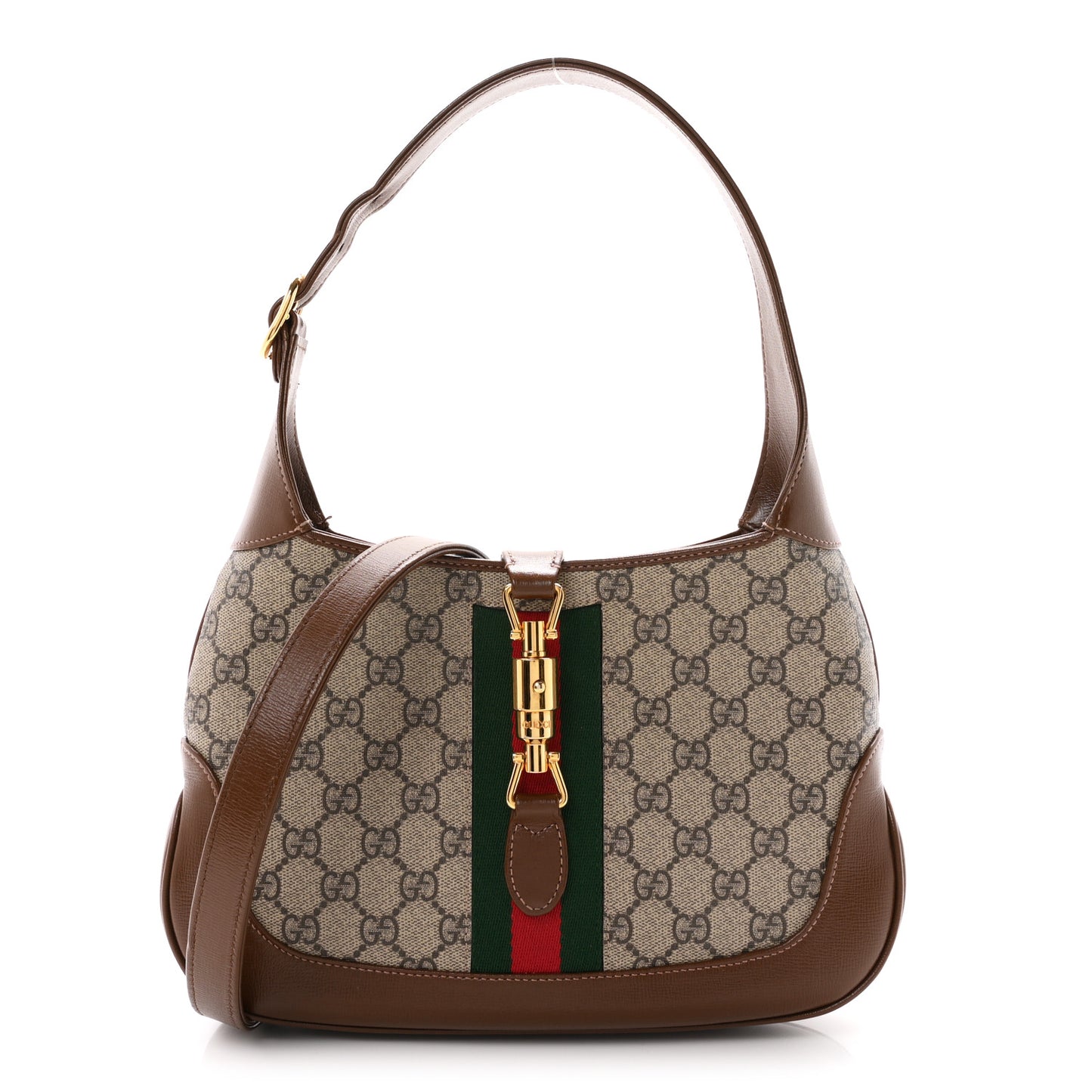 GG Supreme Monogram Azalea Calfskin Web Small Jackie 1961 Hobo Beige Ebony Brown Sugar