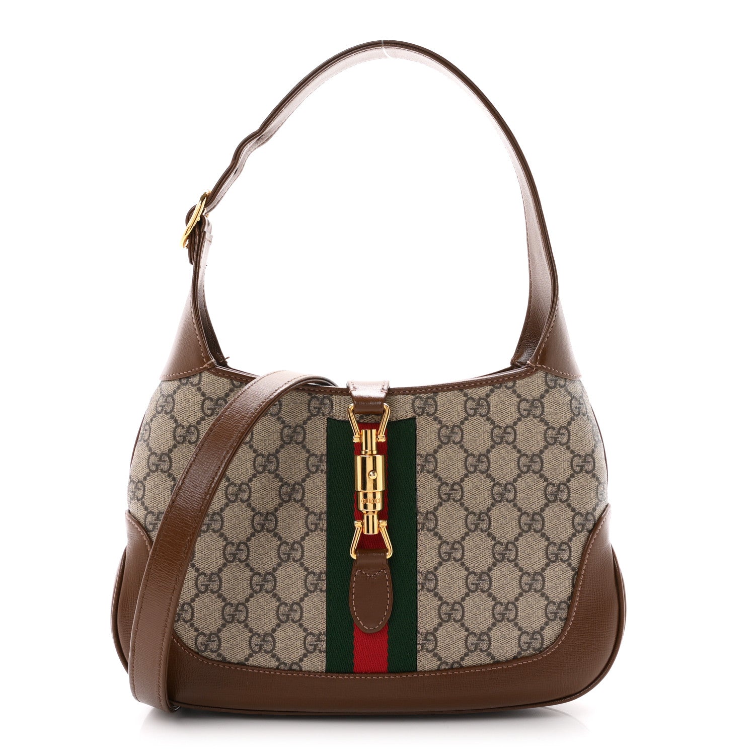 Gucci GG Supreme Monogram Azalea Calfskin Web Small Jackie 1961 Hobo Beige Ebony Brown Sugar 1 of 11