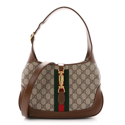 Gucci GG Supreme Monogram Azalea Calfskin Web Small Jackie 1961 Hobo Beige Ebony Brown Sugar 1 of 11