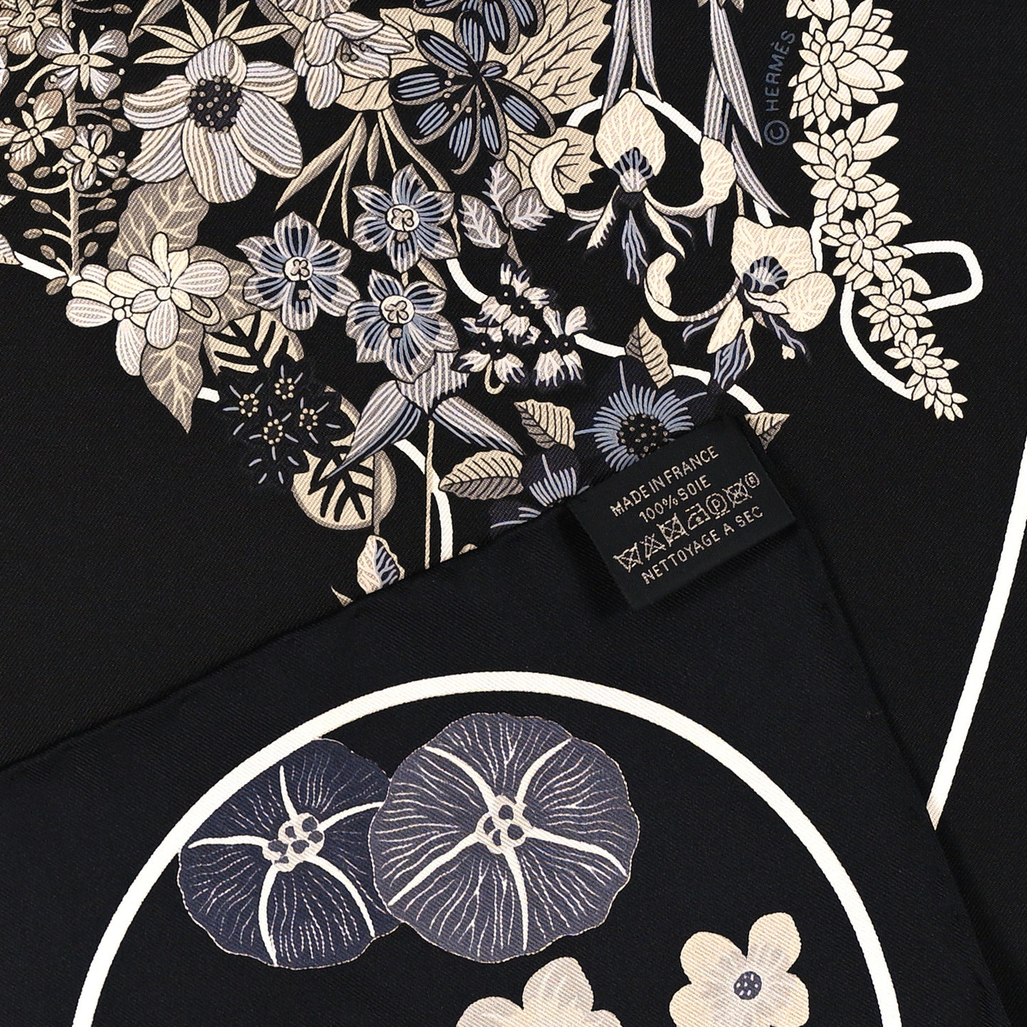 Silk Planifleurs Scarf 90 Black Gris Parchemin