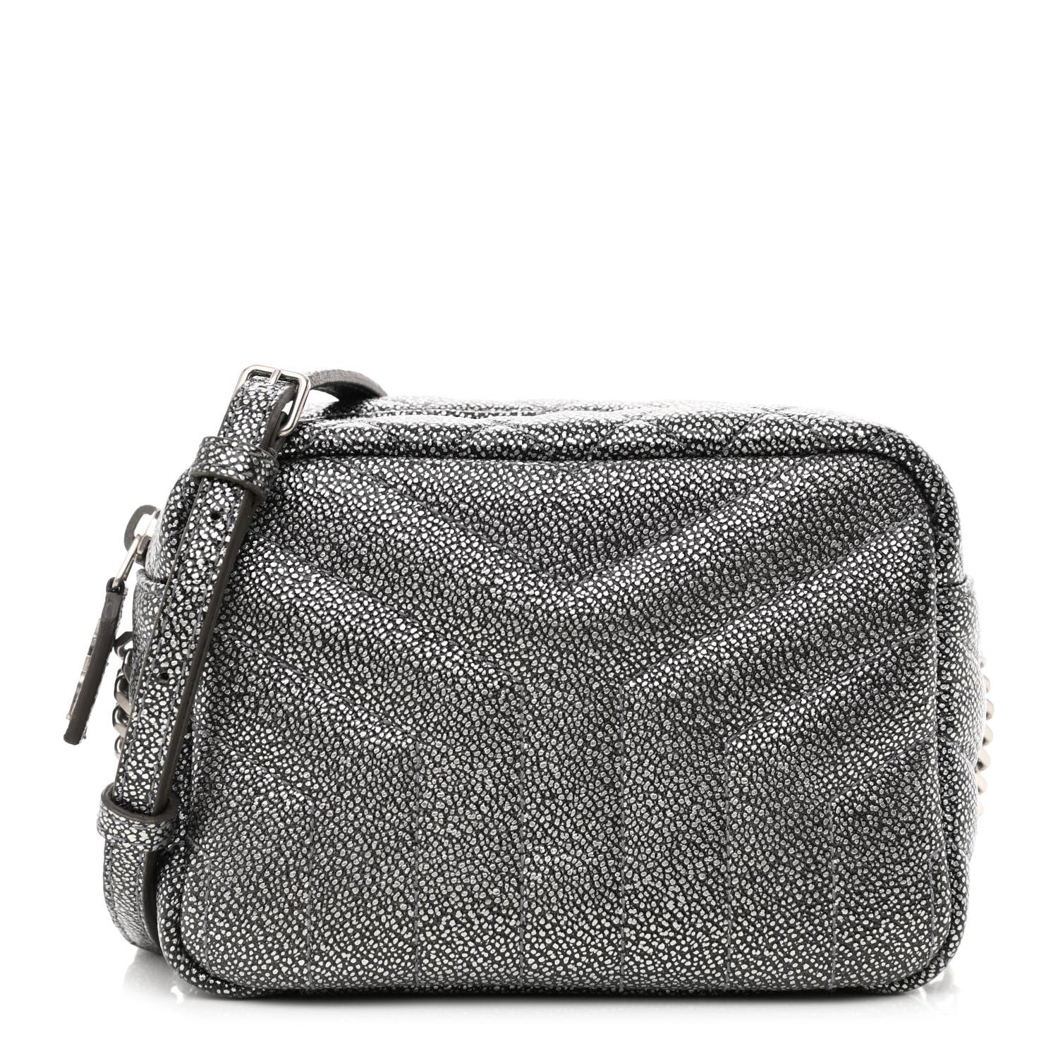 Saint Laurent Metallic Grain De Poudre Y Quilted Monogram Mini Loulou Camera Bag Gun Metal 1 of 9
