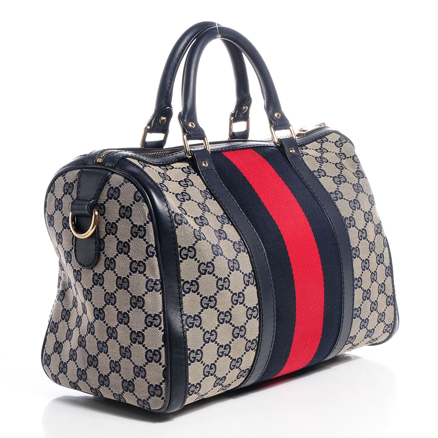 Gucci Monogram Selleria Calfskin Vintage Web Medium Boston Beige Blue 3 of 8