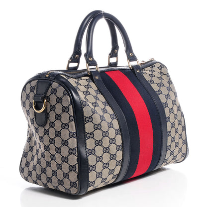 Gucci Monogram Selleria Calfskin Vintage Web Medium Boston Beige Blue 3 of 8