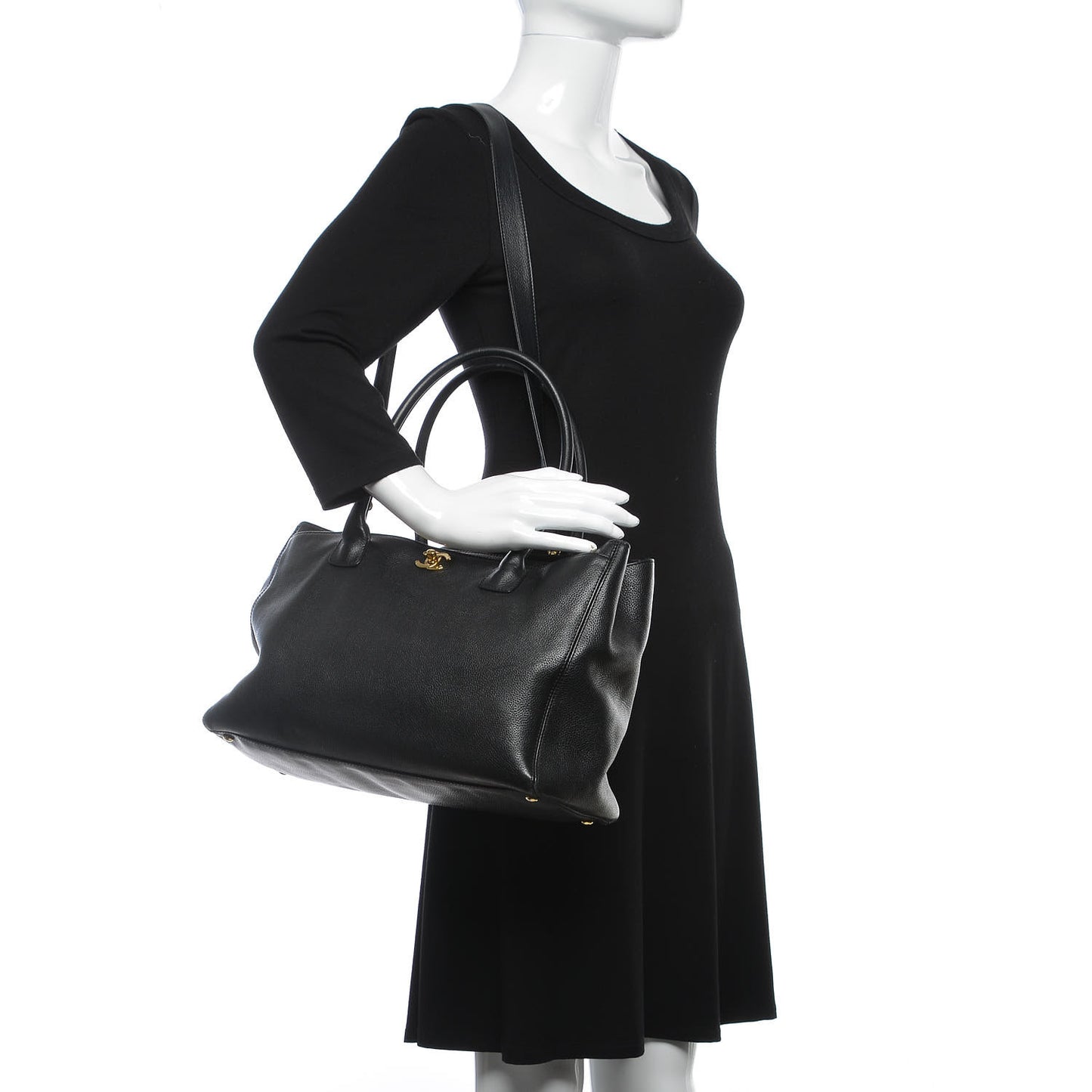 Calfskin Cerf Executive Shopper Tote Black