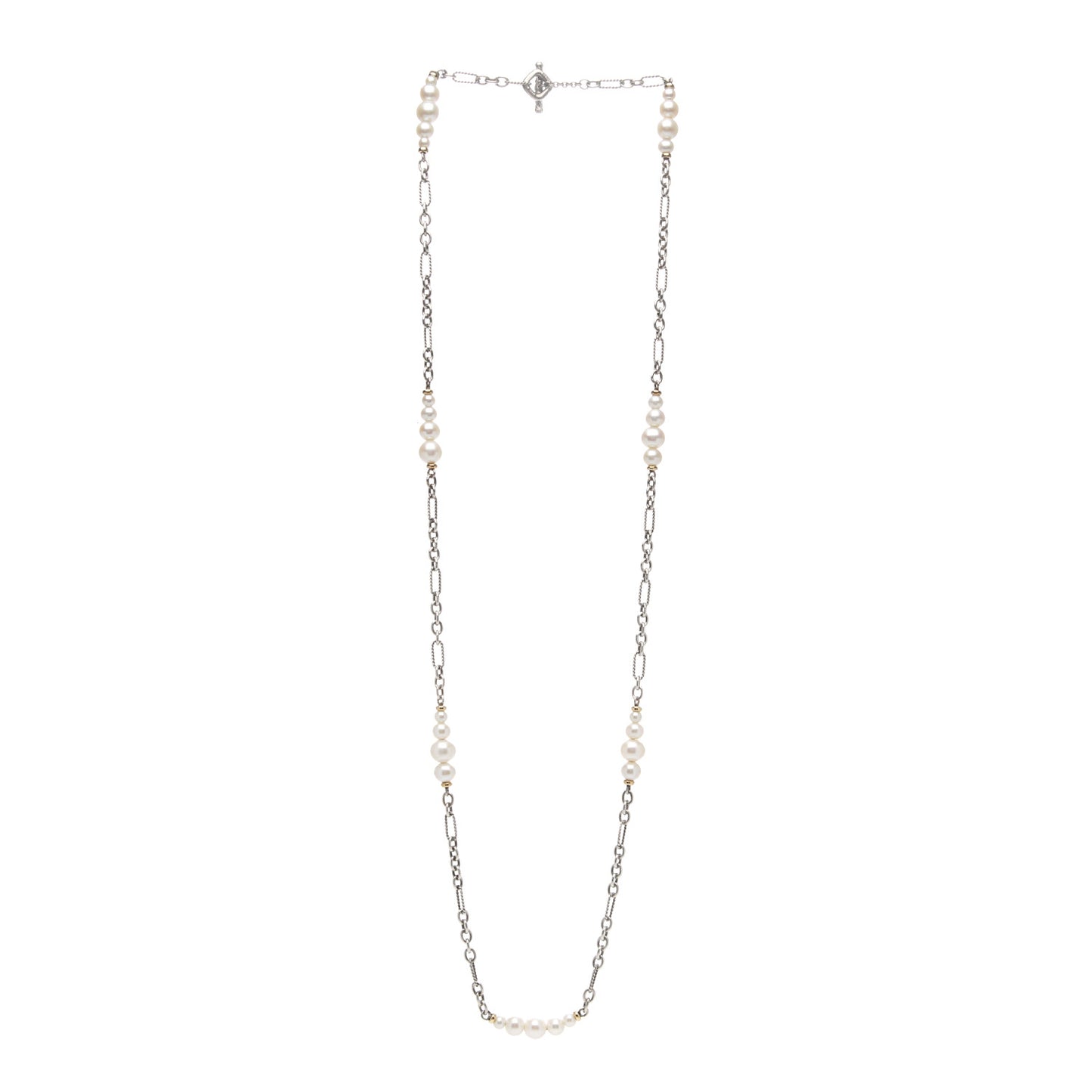 Sterling Silver 18K Yellow Gold Baroque Pearl Long Figaro Chain Necklace
