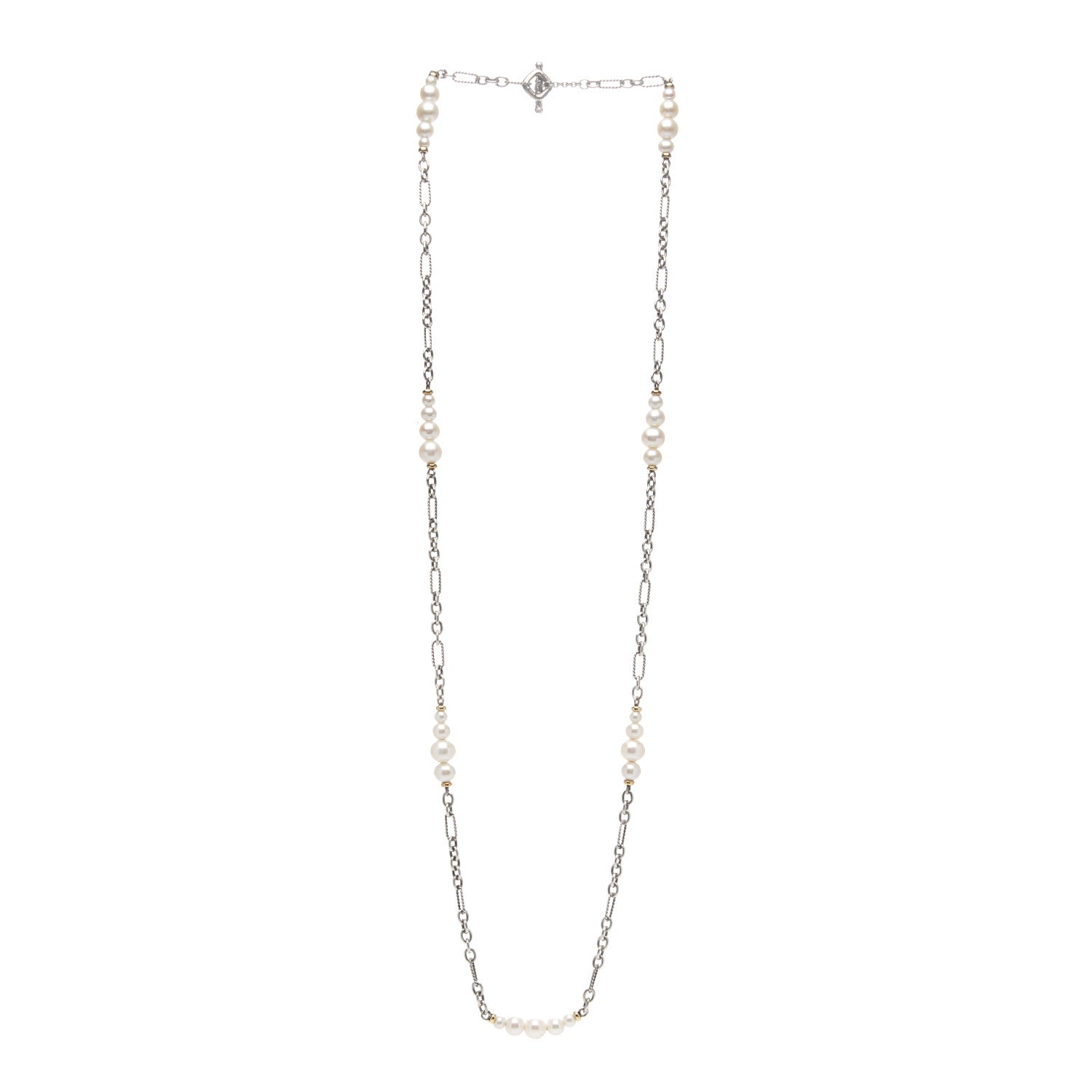 David Yurman Sterling Silver 18K Yellow Gold Baroque Pearl Long Figaro Chain Necklace 3 of 5