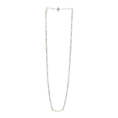 David Yurman Sterling Silver 18K Yellow Gold Baroque Pearl Long Figaro Chain Necklace 3 of 5