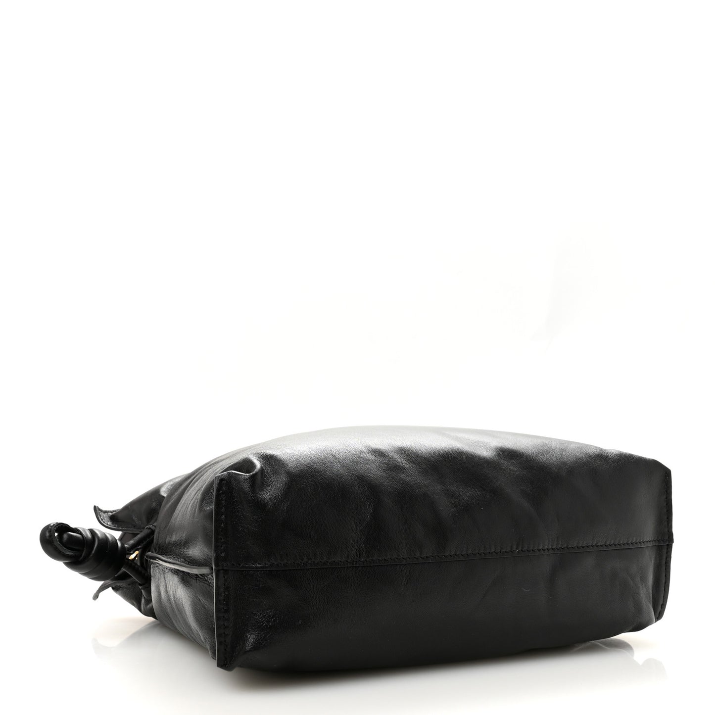 Shiny Nappa Lambskin Puffer Flamenco Knot Clutch Black