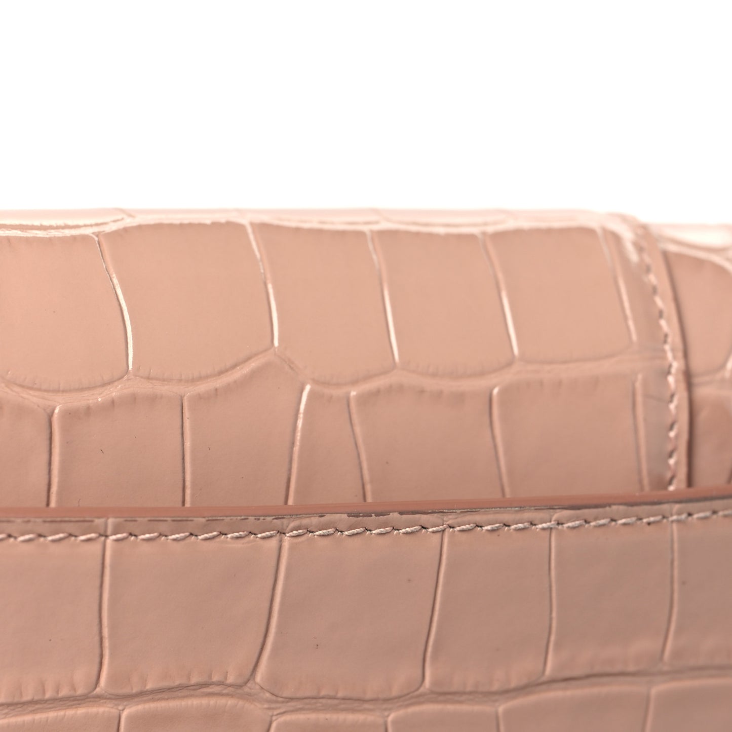 Shiny Calfskin Crocodile Embossed Hourglass Chain Bag Nude Beige