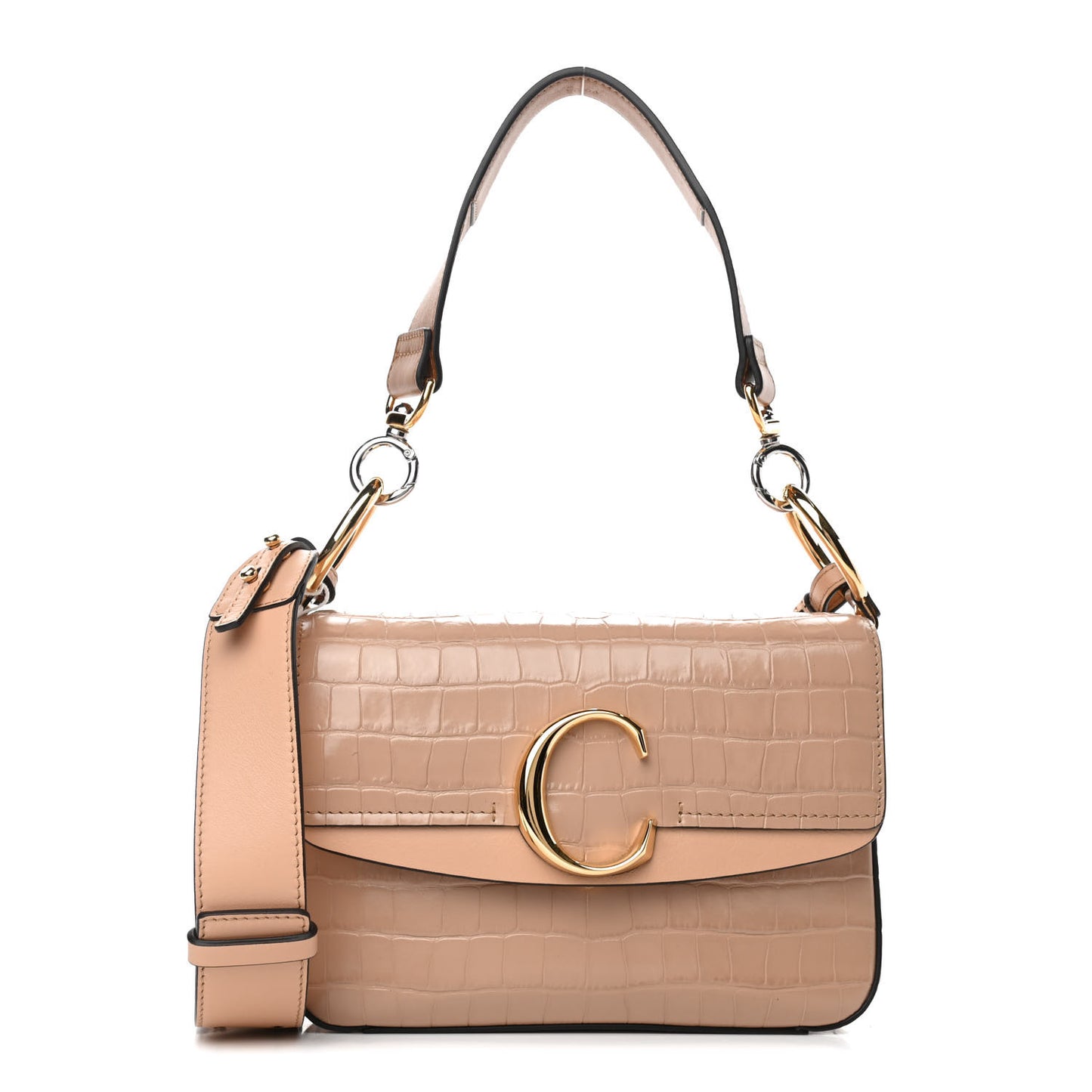 Calfskin Crocodile Embossed Small C Double Carry Nut