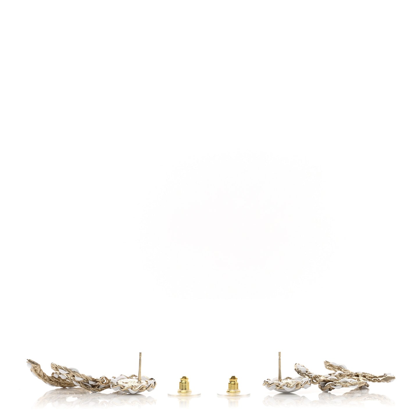 Lambskin Metal Chain CC Drop Earrings White Gold